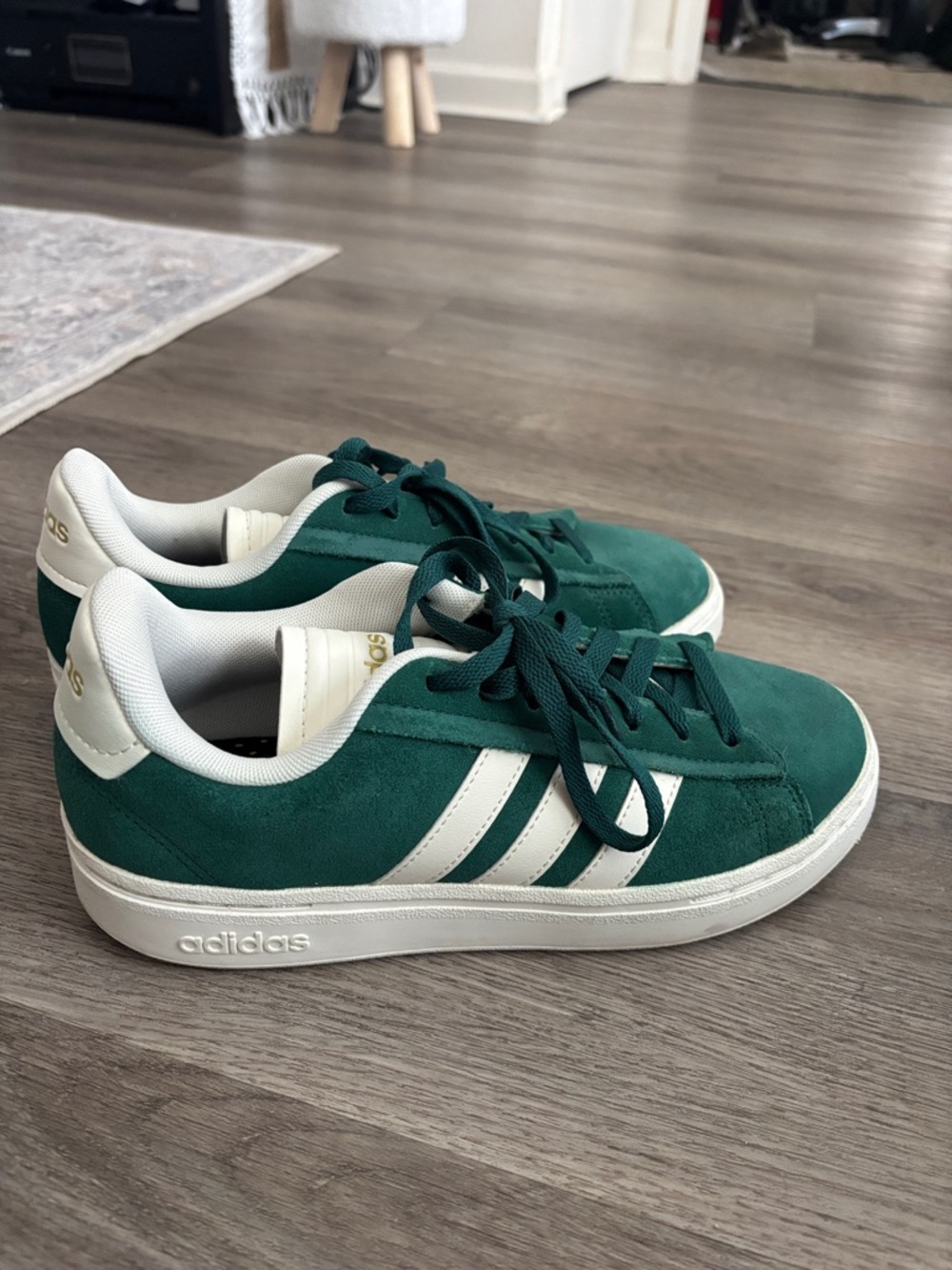 adidas Green Suede Sneakers with White Stripes